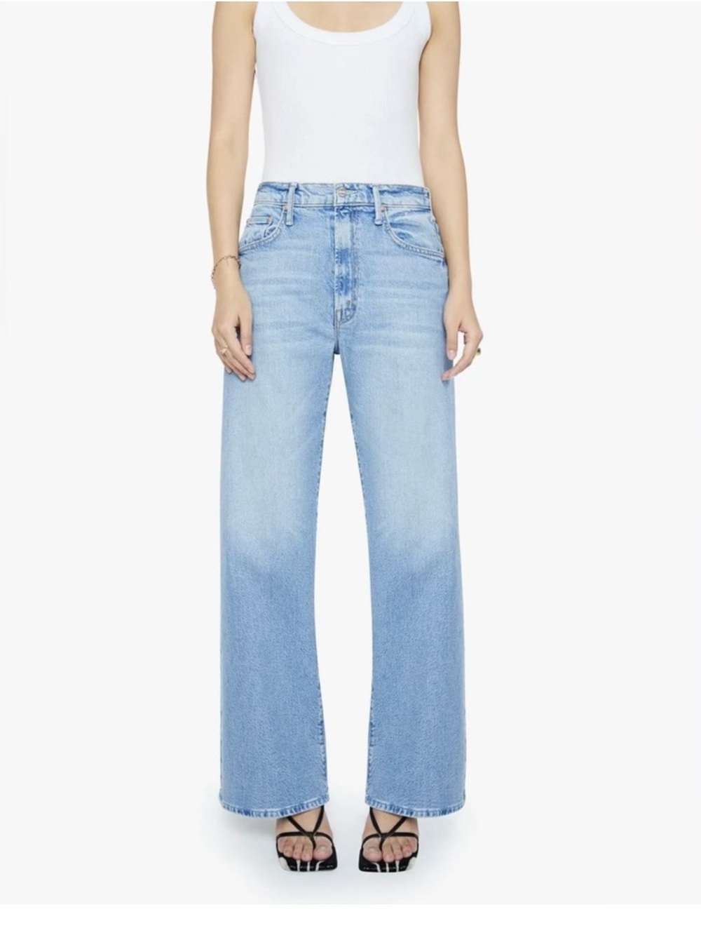 Mother Light Wash High-Rise Wide Leg Jeans - Lil Lasso Sneak